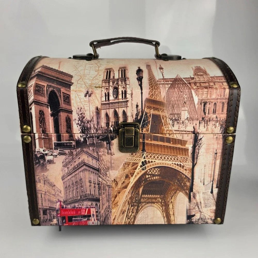 Paris Decorative Trunk Box Eiffel Tower Notre Dame Louvre Canvas